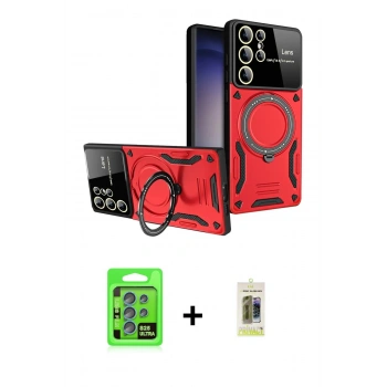 MARSİLYAN™- Galaxy S25 Ultra Kılıf Kıvılcım Modern Serisi - Siyah Joko Magic 5D Hayalet Cam + Raze Metal Kamera Lens - MI