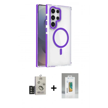 MARSİLYAN™- Galaxy S25 Ultra Kılıf Kozmos Doku Koleksiyonu - Şeffaf Polymer Nano Ekran Koruyucu + Bilvis Titan Kamera Lens - TNGI