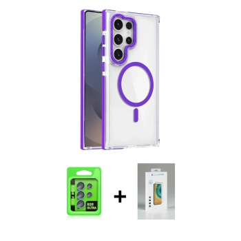 MARSİLYAN™- Galaxy S25 Ultra Kılıf Kozmos Doku Koleksiyonu - Şeffaf Polymer Nano Ekran Koruyucu + Raze Metal Kamera Lens - MI