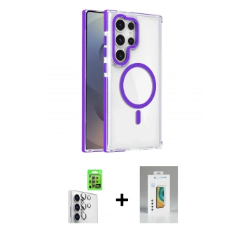 MARSİLYAN™- Galaxy S25 Ultra Kılıf Kozmos Doku Koleksiyonu - Şeffaf Polymer Nano Ekran Koruyucu + Raze Metal Kamera Lens - GS