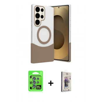 MARSİLYAN™- Galaxy S25 Ultra Kılıf Kozmos Form Özel Seri - Siyah Bilvis 3D Cam Ekran Koruyucu + Raze Metal Kamera Lens - MI