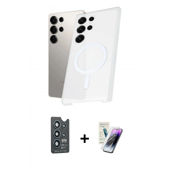 MARSİLYAN™- Galaxy S25 Ultra Kılıf Kutup Minimal - Şeffaf Pasifik Cam Ekran Koruyucu + Bilvis Titan Kamera Lens - LT