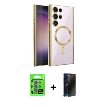 MARSİLYAN™- Galaxy S25 Ultra Kılıf Nova Işık Özel Seri - Siyah 3D Antistatik Hayalet Cam Ekran Koruyucu + Raze Metal Kamera Lens - MI