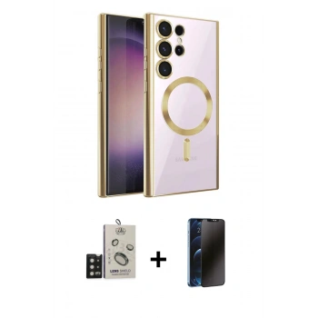 MARSİLYAN™- Galaxy S25 Ultra Kılıf Nova Işık Özel Seri - Siyah 3D Antistatik Hayalet Cam Ekran Koruyucu + Bilvis Titan Kamera Lens - SH