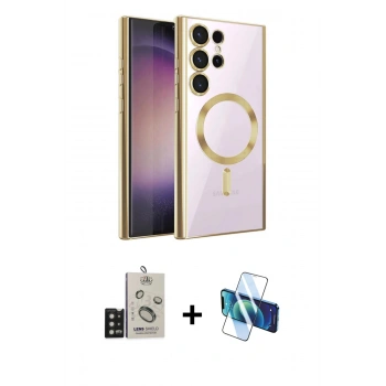 MARSİLYAN™- Galaxy S25 Ultra Kılıf Nova Işık Özel Seri - Siyah 3D Antistatik Seramik Nano Ekran Koruyucu + Bilvis Titan Kamera Lens - SH