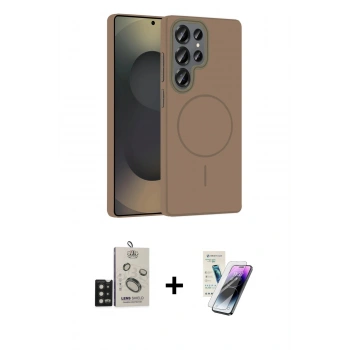 MARSİLYAN™- Galaxy S25 Ultra Kılıf Siluet Doku Özel Seri - Şeffaf Pasifik Cam Ekran Koruyucu + Bilvis Titan Kamera Lens - SH