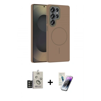 MARSİLYAN™- Galaxy S25 Ultra Kılıf Siluet Doku Özel Seri - Şeffaf Pasifik Cam Ekran Koruyucu + Bilvis Titan Kamera Lens - TNGI