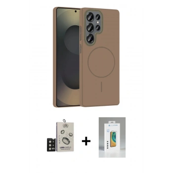 MARSİLYAN™- Galaxy S25 Ultra Kılıf Siluet Doku Özel Seri - Şeffaf Polymer Nano Ekran Koruyucu + Bilvis Titan Kamera Lens - SH