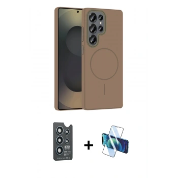 MARSİLYAN™- Galaxy S25 Ultra Kılıf Siluet Doku Özel Seri - Siyah 3D Antistatik Cam Ekran Koruyucu + Bilvis Titan Kamera Lens - LT