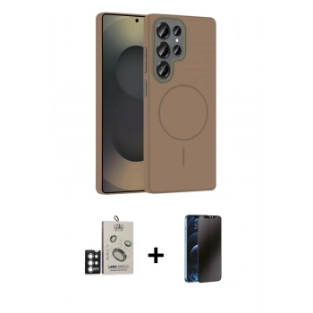MARSİLYAN™- Galaxy S25 Ultra Kılıf Siluet Doku Özel Seri - Siyah 3D Antistatik Hayalet Cam Ekran Koruyucu + Bilvis Titan Kamera Lens - GS