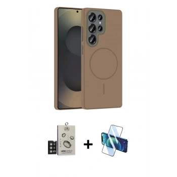 MARSİLYAN™- Galaxy S25 Ultra Kılıf Siluet Doku Özel Seri - Siyah 3D Antistatik Seramik Nano Ekran Koruyucu + Bilvis Titan Kamera Lens - TNGI