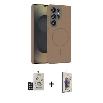 MARSİLYAN™- Galaxy S25 Ultra Kılıf Siluet Doku Özel Seri - Siyah Bilvis 3D Cam Ekran Koruyucu + Bilvis Titan Kamera Lens - SH