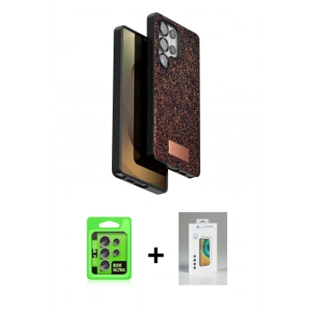 MARSİLYAN™- Galaxy S25 Ultra Kılıf Vadi Klasik Serisi - Şeffaf Polymer Nano Ekran Koruyucu + Raze Metal Kamera Lens - NLGY