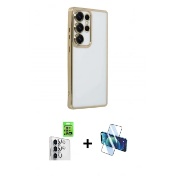 MARSİLYAN™- Galaxy S25 Ultra Kılıf Vadi Minimal - Siyah 3D Antistatik Seramik Nano Ekran Koruyucu + Raze Metal Kamera Lens - GS