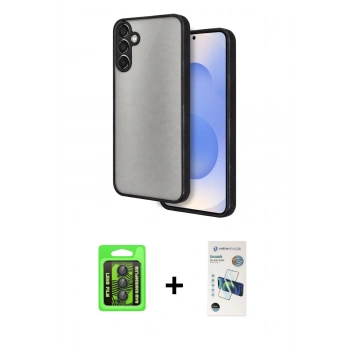 MARSİLYAN™- Galaxy S26 Kılıf Ahenk Çizgi Serisi - Siyah 3D Antistatik Seramik Nano Ekran Koruyucu + Raze Metal Kamera Lens - SH