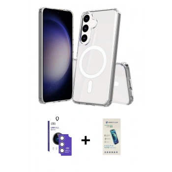 MARSİLYAN™- Galaxy S26 Kılıf Ahenk Yansıma Prime - Şeffaf Pasifik Cam Ekran Koruyucu + Bilvis Titan Kamera Lens - GS
