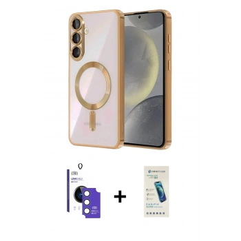MARSİLYAN™- Galaxy S26 Kılıf Nova Işık Özel Seri - Şeffaf Pasifik Cam Ekran Koruyucu + Bilvis Titan Kamera Lens - MI