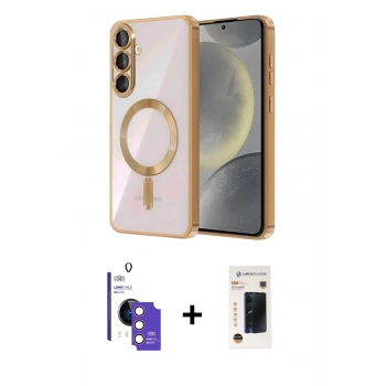MARSİLYAN™- Galaxy S26 Kılıf Nova Işık Özel Seri - Siyah 3D Antistatik Hayalet Cam Ekran Koruyucu + Bilvis Titan Kamera Lens - PE