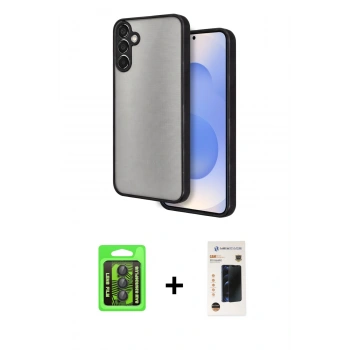 MARSİLYAN™- Galaxy S26 Plus Kılıf Ahenk Çizgi Serisi - Siyah 3D Antistatik Hayalet Cam Ekran Koruyucu + Raze Metal Kamera Lens - SH