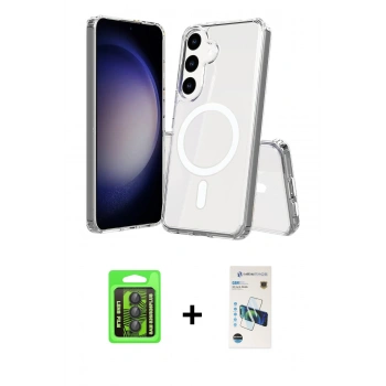 MARSİLYAN™- Galaxy S26 Plus Kılıf Ahenk Yansıma Prime - Siyah 3D Antistatik Cam Ekran Koruyucu + Raze Metal Kamera Lens - SH