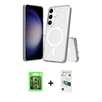 MARSİLYAN™- Galaxy S26 Plus Kılıf Ahenk Yansıma Prime - Siyah 3D Antistatik Cam Ekran Koruyucu + Raze Metal Kamera Lens - GS