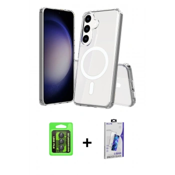 MARSİLYAN™- Galaxy S26 Plus Kılıf Ahenk Yansıma Prime - Siyah Bilvis 3D Cam Ekran Koruyucu + Raze Metal Kamera Lens - SH