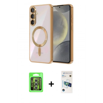 MARSİLYAN™- Galaxy S26 Plus Kılıf Nova Işık Özel Seri - Siyah 3D Antistatik Cam Ekran Koruyucu + Raze Metal Kamera Lens - GS