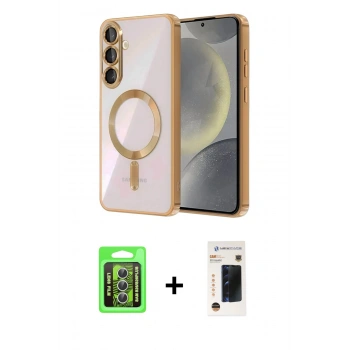 MARSİLYAN™- Galaxy S26 Plus Kılıf Nova Işık Özel Seri - Siyah 3D Antistatik Hayalet Cam Ekran Koruyucu + Raze Metal Kamera Lens - GS