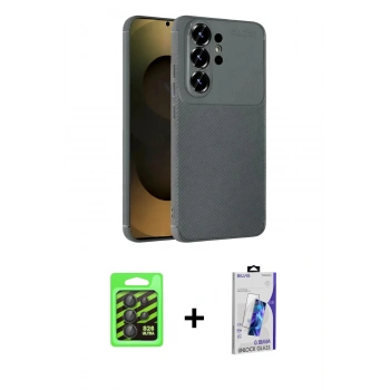 MARSİLYAN™- Galaxy S26 Ultra Kılıf Eksen Form Prime - Siyah Bilvis 3D Cam Ekran Koruyucu + Raze Metal Kamera Lens - SH