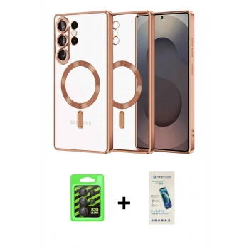MARSİLYAN™- Galaxy S26 Ultra Kılıf Nova Işık Özel Seri - Şeffaf Pasifik Cam Ekran Koruyucu + Raze Metal Kamera Lens - SH