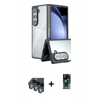 MARSİLYAN™- Galaxy Z Fold 5 Kılıf Kozmos Klasik - Şeffaf 360 Fold Full Body + Valdez Metal Kamera Lens - MI