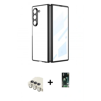 MARSİLYAN™- Galaxy Z Fold 5 Kılıf Kutup Minimal Özel Seri - Şeffaf 360 Fold Full Body + Valdez Metal Kamera Lens - KM