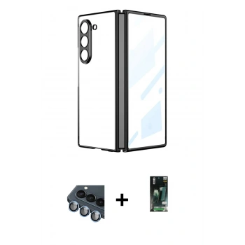 MARSİLYAN™- Galaxy Z Fold 5 Kılıf Kutup Minimal Özel Seri - Şeffaf 360 Fold Full Body + Valdez Metal Kamera Lens - MI