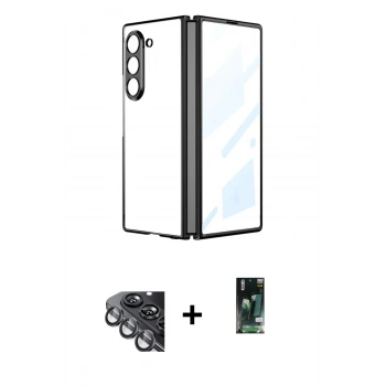 MARSİLYAN™- Galaxy Z Fold 5 Kılıf Kutup Minimal Özel Seri - Şeffaf 360 Fold Full Body + Valdez Metal Kamera Lens - SH