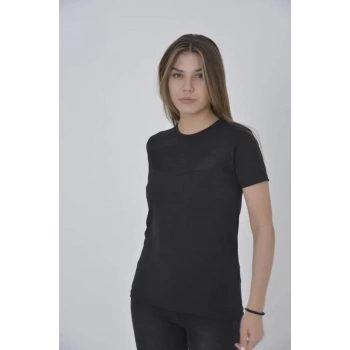 MARSiLYAN- Gögüs Fileli Slim Fit T-shirt - Siyah
