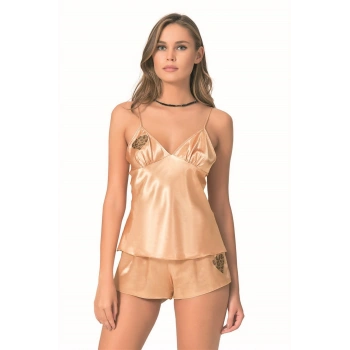 MARSiLYAN-  Gold Saten Babydoll Şort Takımı