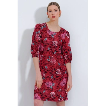 MARSiLYAN-  Gül Desenli Midi Elbise 2477