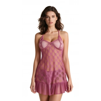 MARSiLYAN-  Gül Kurusu Tül Mini Gecelik Zarif Kadın Gece Elbisesi