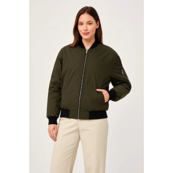 MARSiLYAN- Içi Astarlı Fermuarlı Bomber Mont Ceket - Haki