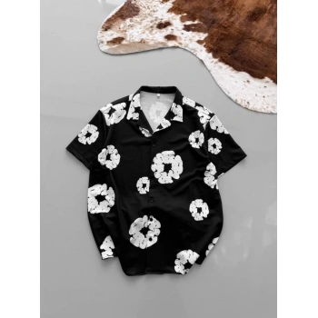 MARSiLYAN- İki İplik Kumaş Baskılı Gömlek - Siyah