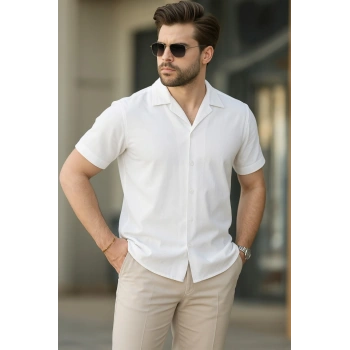 MARSiLYAN- İki İplik Kumaş  Gömlek - Beyaz