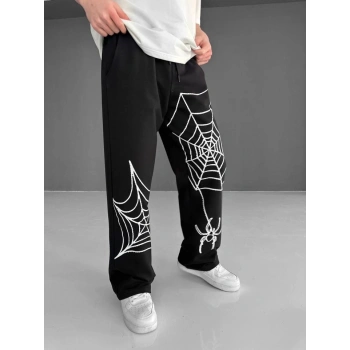 MARSiLYAN- İki İplik Kumaş Örümcek Baskılı Esofman - Siyah