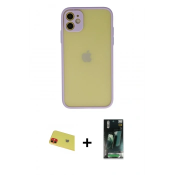 MARSİLYAN™- iPhone 11 Kılıf Ahenk Çizgi Serisi - Şeffaf 360 Full Body Arka Koruyucu + Rainbow Kamera Lens Koruma Cam - KI