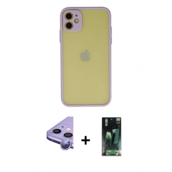 MARSİLYAN™- iPhone 11 Kılıf Ahenk Çizgi Serisi - Şeffaf 360 Full Body Arka Koruyucu + Raze Metal Kamera Lens - MR