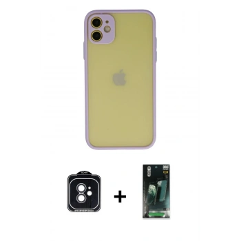 MARSİLYAN™- iPhone 11 Kılıf Ahenk Çizgi Serisi - Şeffaf 360 Full Body Arka Koruyucu + PVD Metal Kamera Lens - SH