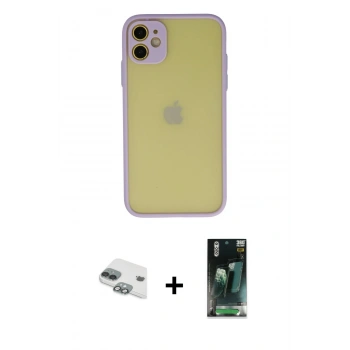 MARSİLYAN™- iPhone 11 Kılıf Ahenk Çizgi Serisi - Şeffaf 360 Full Body Arka Koruyucu + Pers Alüminyum Kamera Lens - YL
