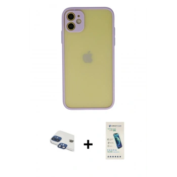 MARSİLYAN™- iPhone 11 Kılıf Ahenk Çizgi Serisi - Şeffaf Pasifik Cam Ekran Koruyucu + Pers Alüminyum Kamera Lens - LT