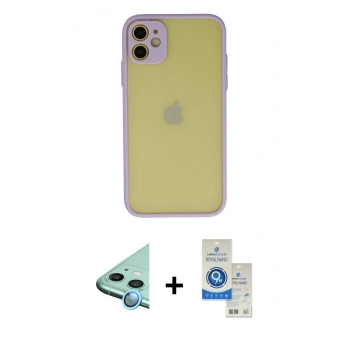 MARSİLYAN™- iPhone 11 Kılıf Ahenk Çizgi Serisi - Şeffaf Royal Nano Ekran Koruyucu + Raze Metal Kamera Lens - MI
