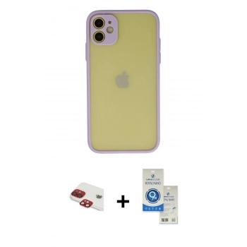 MARSİLYAN™- iPhone 11 Kılıf Ahenk Çizgi Serisi - Şeffaf Royal Nano Ekran Koruyucu + Pers Alüminyum Kamera Lens - KI
