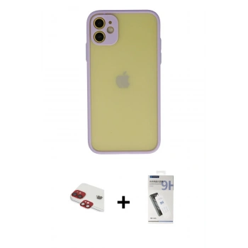 MARSİLYAN™- iPhone 11 Kılıf Ahenk Çizgi Serisi - Şeffaf Uv Polymer Nano Ekran Koruyucu + Pers Alüminyum Kamera Lens - KI
